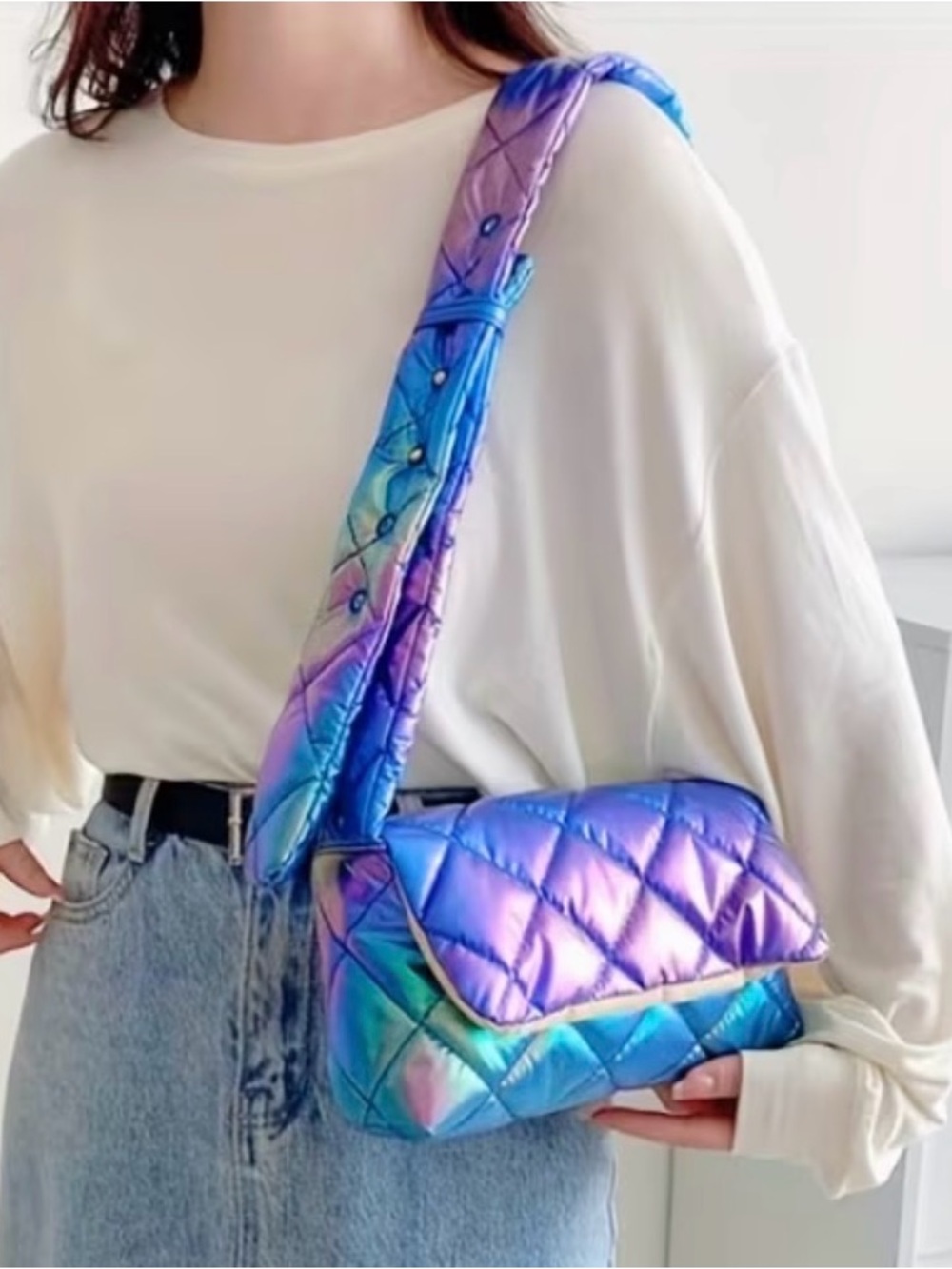 Iridescent Purple Quilted Crossbody Bag - Picture 2 of 4